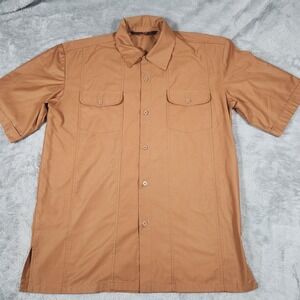 Michael Irvin Shirt Mens Large Brown Wool Blend Short Sleeve Button Up Pockets